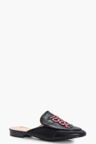 Boohoo Ella Snake Embroidered Loafer Black