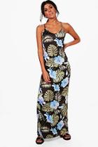Boohoo Anna Tropical Strappy Low Back Maxi Dress