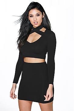 Boohoo Anna Cut Out Wrap Neck Mini Skirt Co-ord