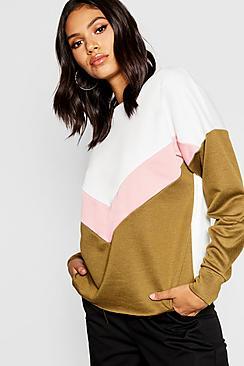Boohoo Chevron Colour Block Sweat
