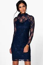 Boohoo Luci Lace High Neck Bodycon Dress
