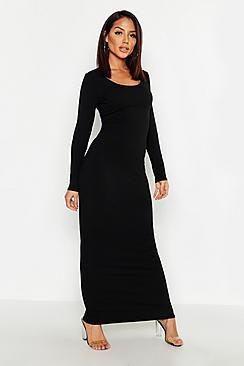 Boohoo Long Sleeve Scoop Neck Ribbed Maxi Dress