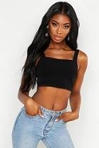 Boohoo Woven Stretch Square Neck Crop Top