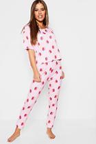 Boohoo Petite Strawberry Print T Shirt Pj Set
