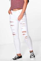 Boohoo Leah Ripped Low Rise Skinny Jeans White