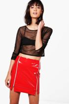 Boohoo Aurora High Shine Patent Zip Front Mini Skirt Red