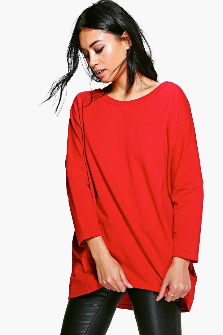 Boohoo Tess Oversized Batwing Sweatshirt Red