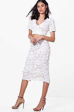 Boohoo Erica Floral Applique Midi Skirt Co-ord