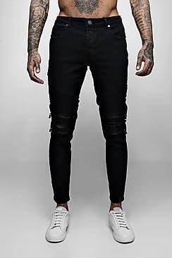 Boohoo Skinny Fit Biker Jean With Zip Detail Washed Black