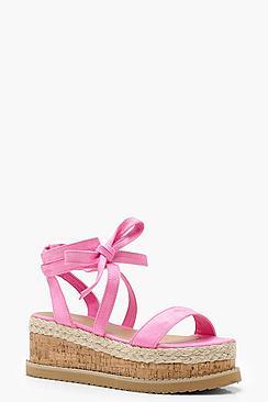 Boohoo Flatform Espadrille Tie Up Sandals