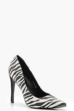 Boohoo Mono Zebra Pointed Court Shoes