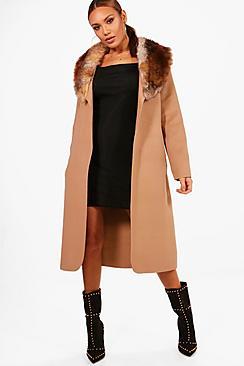 Boohoo Faux Fur Trim Coat