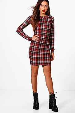 Boohoo Leah Checked Brushed Bodycon Dress