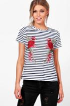 Boohoo Petite Lana Embroidered Stripe T-shirt Multi