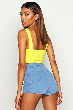 Boohoo High Rise Stretch Denim Shorts