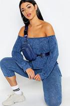 Boohoo Off Shoulder Ruched Side Acid Wash Sweat Top