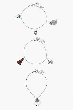 Boohoo Laura Horn & Tassel Trinket Bracelets 3pk