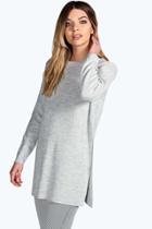 Boohoo Emily Side Split Moss Stitch Tunic Jumper Silver