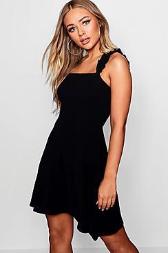 Boohoo Ruched Strap Skater Dress