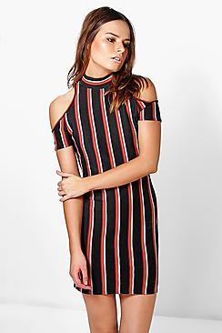 Boohoo Thea Ribbed Cold Shoulder Bodycon Dress