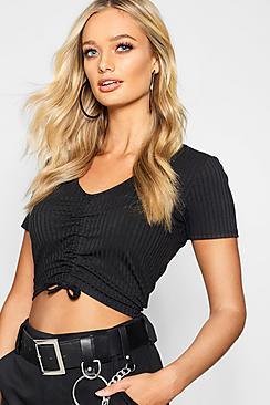 Boohoo Ruched Front Rib Cap Sleeve