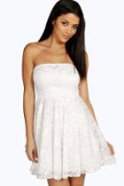 Boohoo Lulu Lace Bandeau Skater Dress Cream