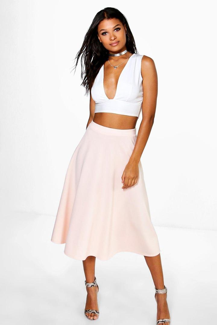 Boohoo Arianna Plain Full Circle Midi Skirt Nude