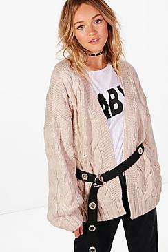 Boohoo Lucy Cable Crop Soft Knit Cardigan