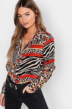 Boohoo Mixed Animal Chain Oversized Shirt
