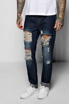 Boohoo Skinny Fit Rigid Destroyed Cropped Jeans Indigo