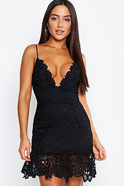 Boohoo Lace Strappy Frill Hem Dress