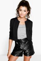 Boohoo Jackie Crop Edge To Edge Jacket Black