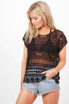 Boohoo Yvonne Crochet Wide Neck T Shirt Black