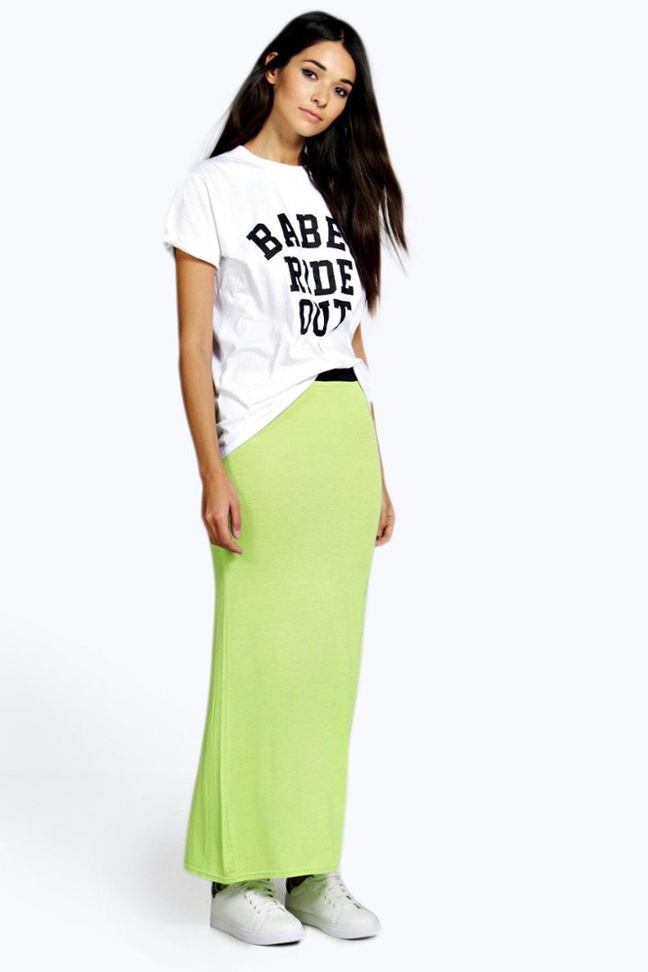 Boohoo Petite Helena Contrast Waistband Jersey Maxi Skirt Lime