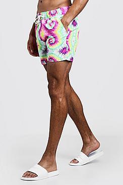 Boohoo Tie Dye Mid Length Swim Short