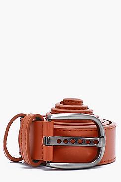 Boohoo Tan Faux Leather Belt With Double Holder