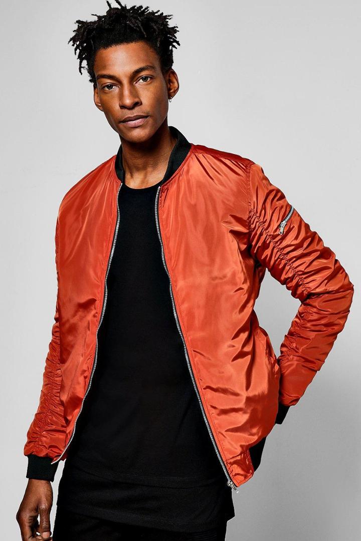Boohoo Orange Ma1 Bomber Jacket With Ruched Back Orange