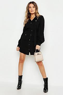 Boohoo Utility Pocket Detail Shirt Dress