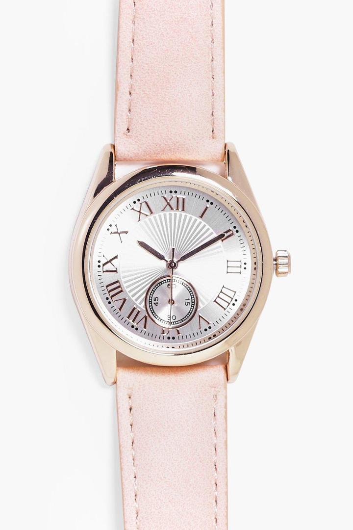 Boohoo Isabel 2 Dial Roman Numeral Pu Strap Watch Pink