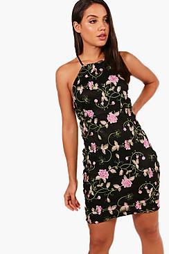 Boohoo Kirsty Embroidered Mesh Strappy Bodycon
