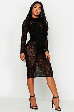 Boohoo Long Sleeve High Neck Midi Dress