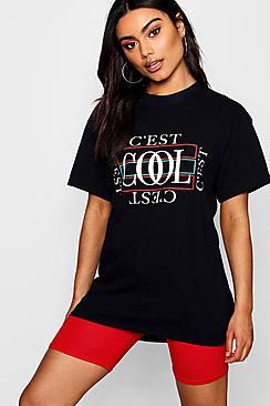 Boohoo Leah C'est Cool Slogan Print T-shirt