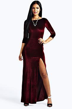 Boohoo Velvet Long Sleeve Maxi Dress