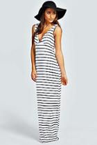 Boohoo Petite Harriet Plunge Striped Jersey Maxi Dress