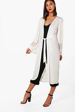 Boohoo Melanie Mesh Panel Belted Duster