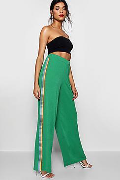 Boohoo Contrast Stripe Wide Leg Crepe Trousers