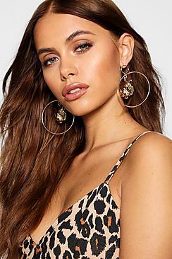 Boohoo Jodie Cheetah Head Detail Hoop Earrings