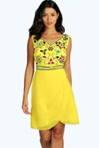 Boohoo Darcey Boutique Wrap Skirt Chiffon Dress Yellow