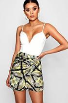 Boohoo Elle Satin Scarf Print Knot Front Mini Skirt
