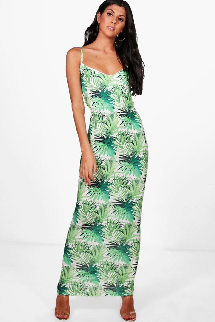 Boohoo Georgia Tropical Choker Open Back Maxi Dress Multi